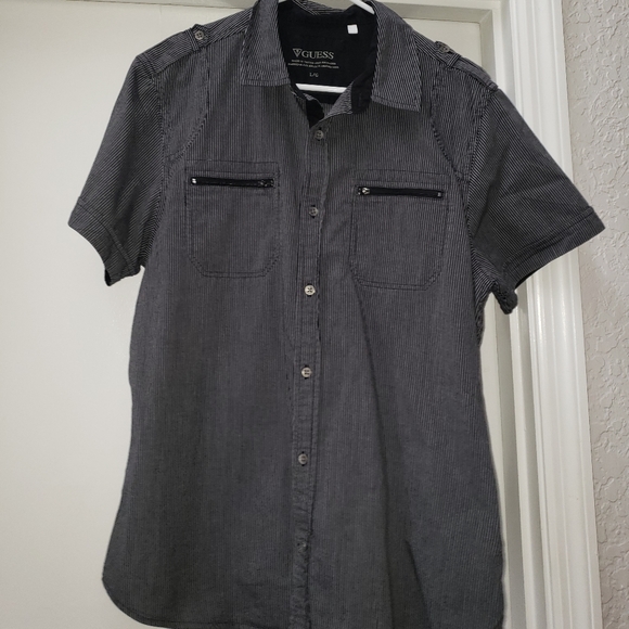 Other - Mens Guess Striped Button Down Shirt with Pockets